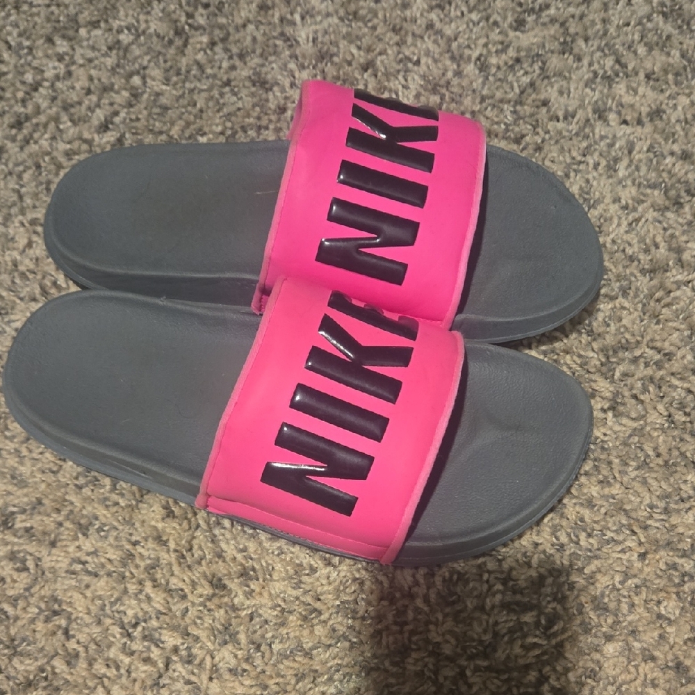 Nike Pink and Gray Slide Sandals